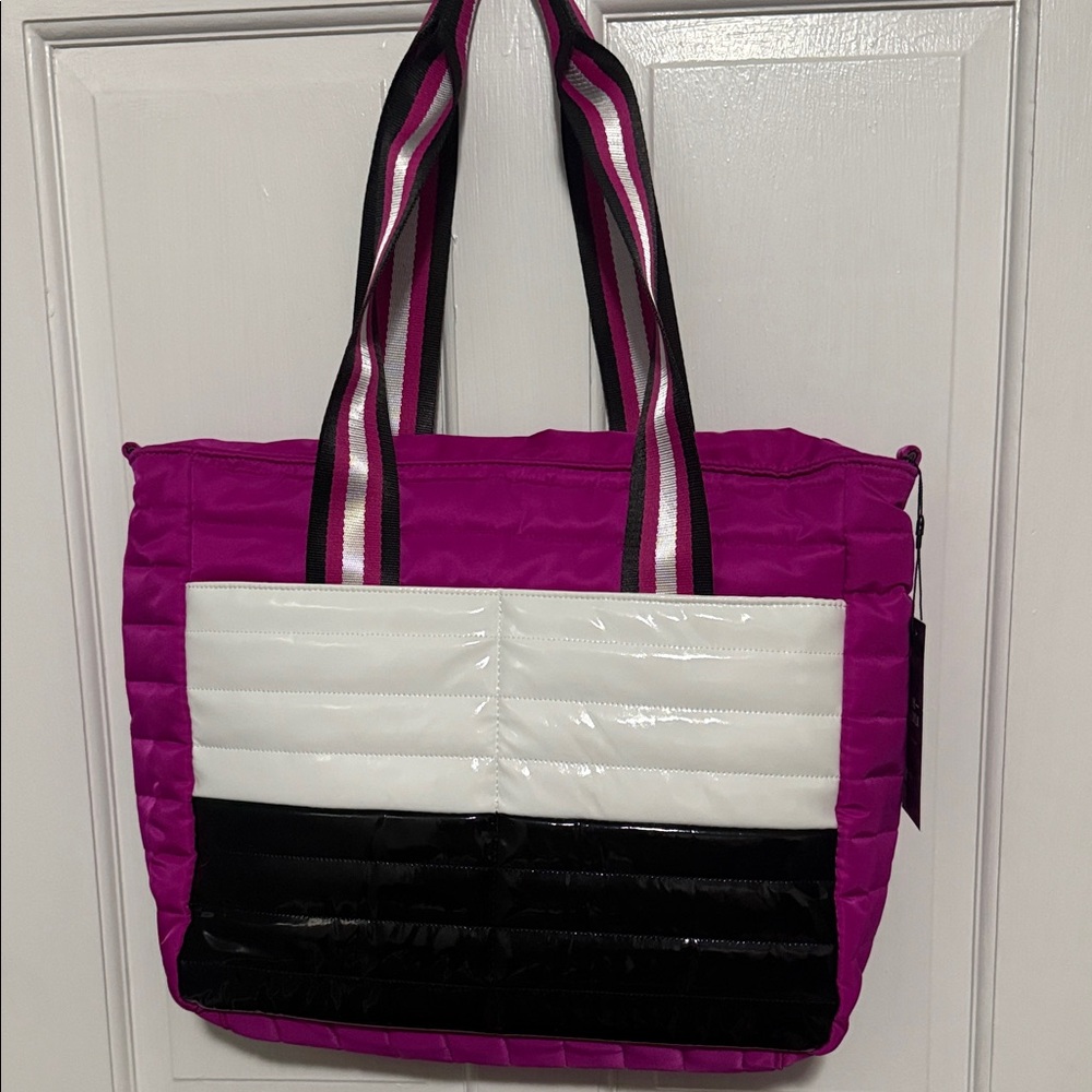 THINK ROYLN Pink, Black, and White Tote Bag